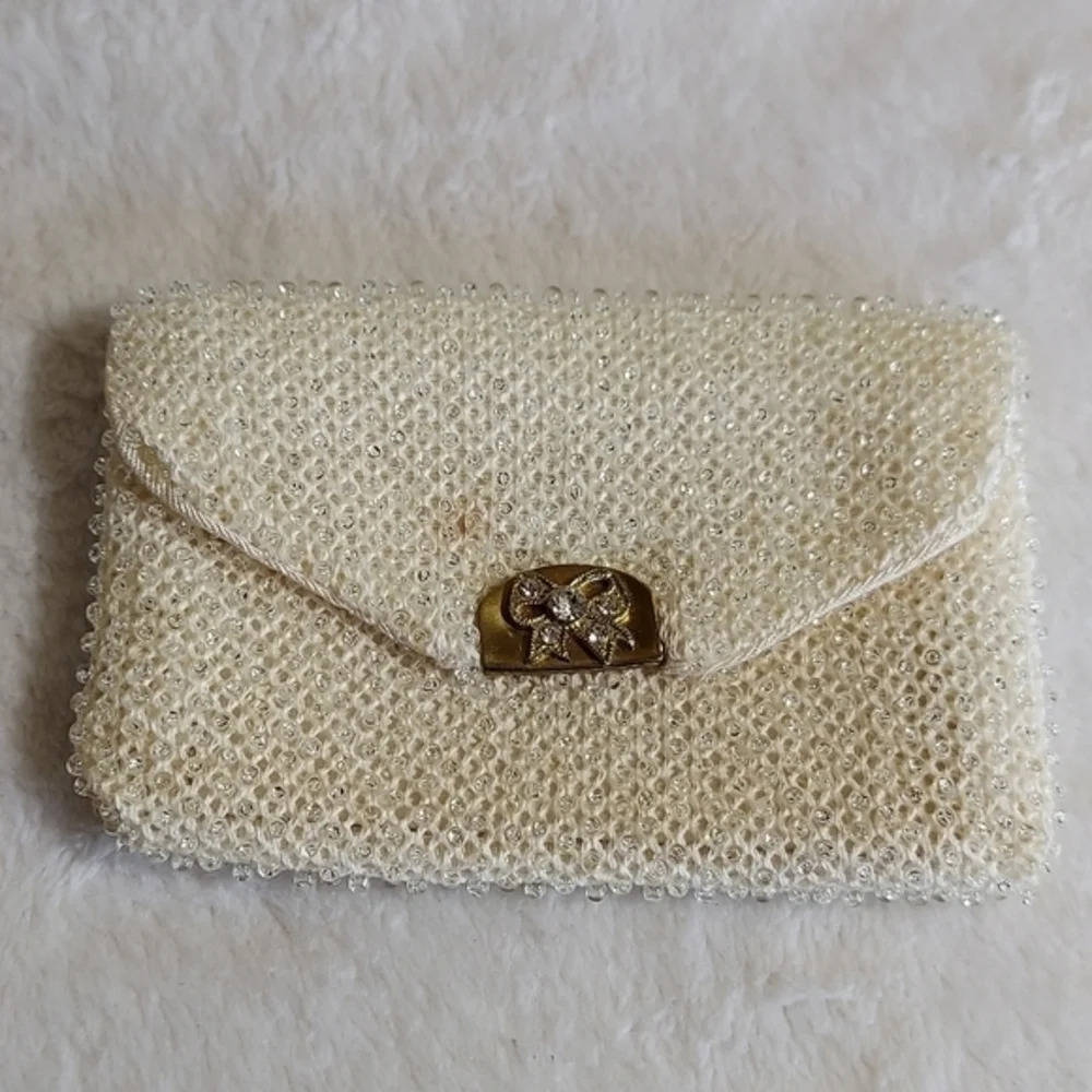 Vintage 50s Lumerd Sparkly White Evening Bag with matching coin purse - Picture 6 of 16